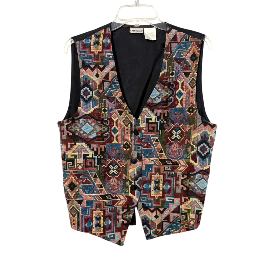 Cabin Creek Size Large Multicolor Southwestern Aztec Print Button Up Vest Artsy